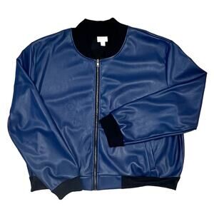 Lularoe Womens Plus Size Blue Pleather Bomber Jacket Size 2XL
